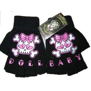 Punk Rock Pink Baby Doll Skull Fingerless Gloves