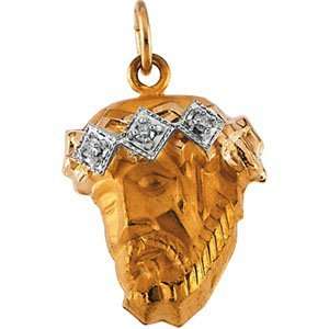  14k Gold Head Of Jesus Crown Pendant Diamond 19.5x14.5mm 