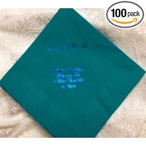 100 teal personalized beverage napkins for wedding, anniversaries, any 