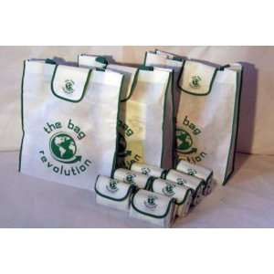 10 XL Folding Reusable Grocery Tote Bags, Shopping Bags White & Green 