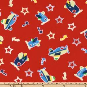  60 Wide Arctic Fleece Airplanes Red Fabric By The Yard 