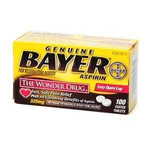 Genuine Bayer Aspirin Pain Reliever, 325mg Tablets, Easy Open Cap 100 
