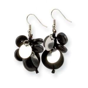  Black Hamba Wood and Sequins 1.25inch Dangle Earrings 