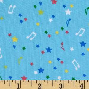  44 Wide Start the Party Musical Notes Light Blue Fabric 