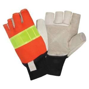 Hi Viz Fingerless Double Leather Palm Pigskin Gloves (QTY/12)  