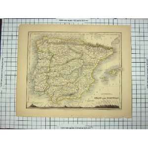   DOWER ANTIQUE MAP c1790 c1900 SPAIN PORTUGAL GIBRALTAR