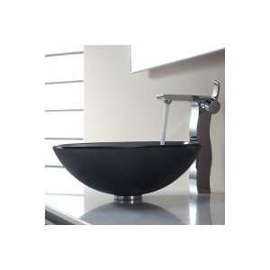 Kraus Kraus Frosted Black Glass Vessel Sink and Sonus Faucet Chrome C 