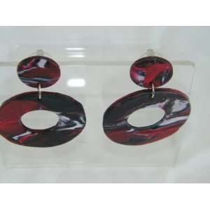    Red Black Polymer Fimo Clay Handmade Earrings 1537 