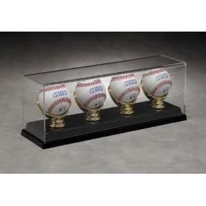  Four Baseball Acrylic Display Case with Gold Glove Holders 