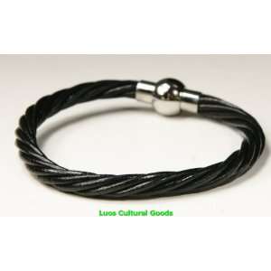  Luos 6mm black braided Leather cord Bracelet  L004 Arts 