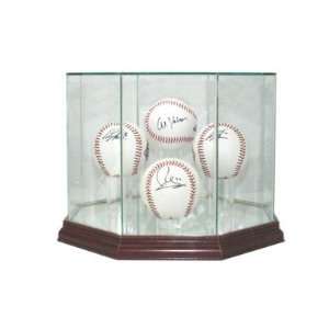Glass Four (4) Baseball Display Case with Cherry Wood Molding (4 Ball)
