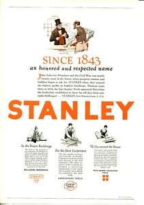 1925 Stanley Carpenters Tools HONORED RESPECTED Ad  