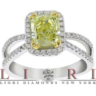   NATURAL FANCY YELLOW RADIANT CUT DIAMOND ENGAGEMENT RING 18K   FD 329