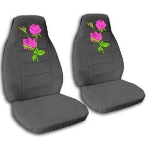  2 charcoal car seat covers, with pink roses, for a 1999 