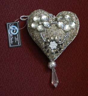 Silk Heart Ornament with Clusters of Crystals  