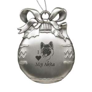   Solid Pewter Christmas Ornament   I Love My Akita