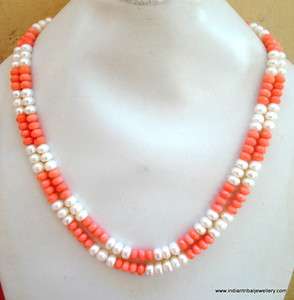 265 ct ethnic pearl coral gemstone beads necklace  