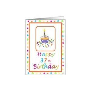  37 Years Old Lit Candle Cupcake Birthday Party Invitation 