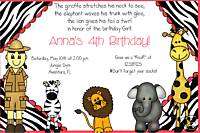 Girls Jungle Birthday Invitations~Zoo~Animals~Safari  