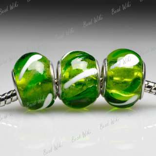 Green Murano lampwork Glass Bead Fit European Charm Bracelet 