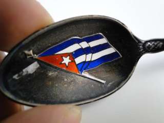 Antique Habana Cuba Souvenir Enamel Sterling Silver Spoon Vintage Flag 