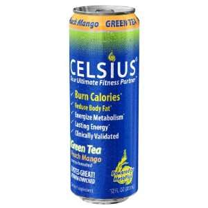 Celsius Calorie Burner, Green Tea Peach Mango, 12 Ounce Cans (Pack of 