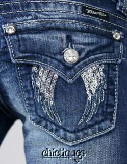 Miss Me Jeans Silver Sequin Day into Night Fallen Angel Wing Denim 