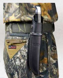 The Special knife comes with a black leather sheath for easy carrying.