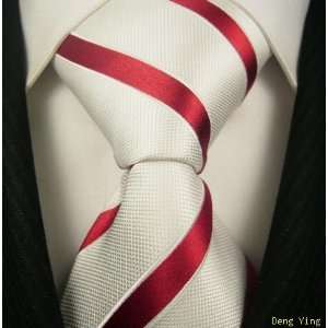  Deng Ying White/Red Necktie,Mens Designer Necktie Tie 