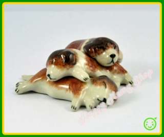 Miniature Figurine Ceramic Animal Statue 3 Puppy Dog St. Bernard 