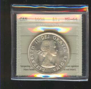 1958 Canada Silver Dollar ICCS MS64 CP66  