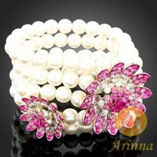 ARINNA Swarovski fuchsia Crystals multi pearls Bracelet  