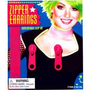   By Forum Novelties Inc Pink Zipper Earrings Adult / Yellow   One Size