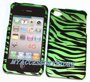 Apple iPhone 4 4S Green Zebra 3D Design Snap On Hard Phone Faceplate 