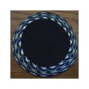  Black Crocheted Kippah Yarmulke with Blue and Beige Design 