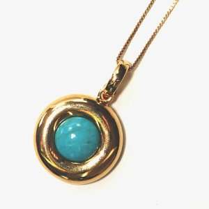  Gold Plated Faux Turquoise Stone Pendant & Necklace 