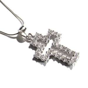  Native Cross Silver Pendant with Cubic Zirconian Stones 
