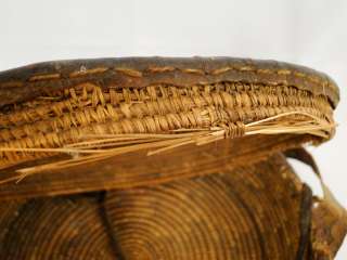 African Mali Tribe Leather Covered Coil Basket  