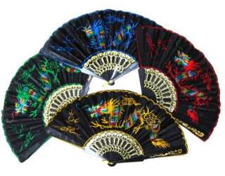 12 DRAGON EMBROIDERED HAND FANS novelty 8 in fan new held purse wall 