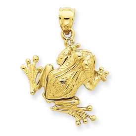 New 14K Gold Solid Polished 3D Moveable Frog Pendant  