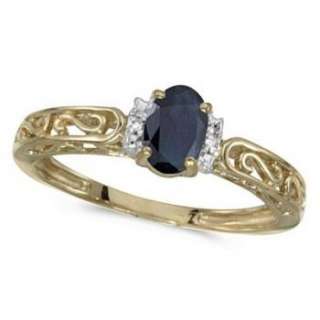 Blue Sapphire & Diamond Filigree Antique Ring 14k Y Gld  