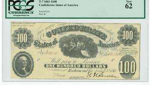 CSA T7 1861 $100 Confederate States America Ceres Proserpina Rare PCGS 