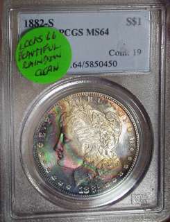 1882 s PCGS MS64 Rainbow Toned Morgan Dollar N/R  