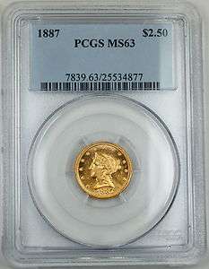 1887 Liberty $2.50 Gold Coin, PCGS MS 63, *PROOFLIKE* Quarter Eagle 