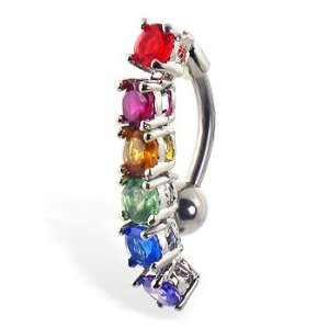  Reversed belly ring with dangling rainbow stones Jewelry
