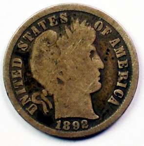 1892 Barber Dime Silver Coin  
