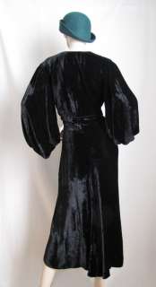 Vintage Art Deco 1920s 30s Black Si Velvet Dress Gown XXL XL Plus 