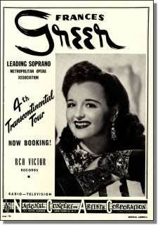 1948 Frances Greer Opera Soprano Booking Ad  