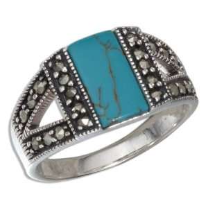  Sterling Silver Turquoise with Marcasite Ring Jewelry