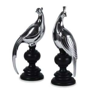  Set of 2 Silver Peacocks